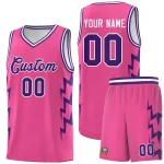 Custom Pink Side Lightning Pattern Sports Uniform Basketball Jersey