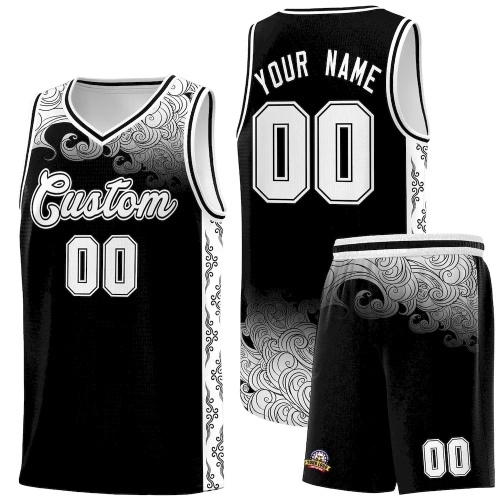 Custom Black Personalized Cloud Pattern Sports Sets Uniform Basketball Jersey