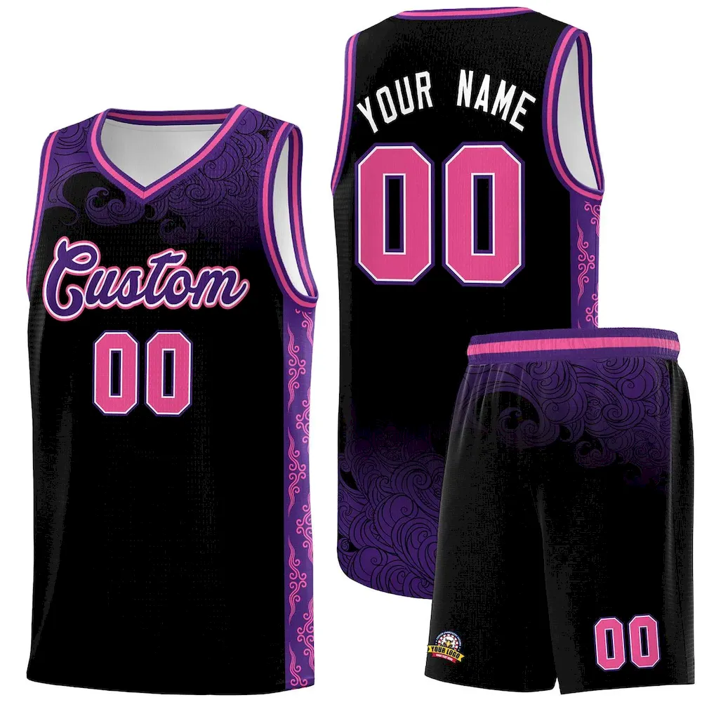 Custom Black Personalized Cloud Pattern Sports Sets Uniform Basketball Jersey