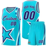 Custom Sky Blue Shoulder Stars Graffiti Pattern Sets Basketball Jersey