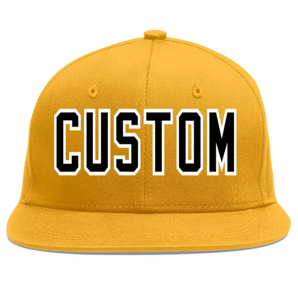 Custom Gold Black-White Flat Eaves Sport Baseball Cap