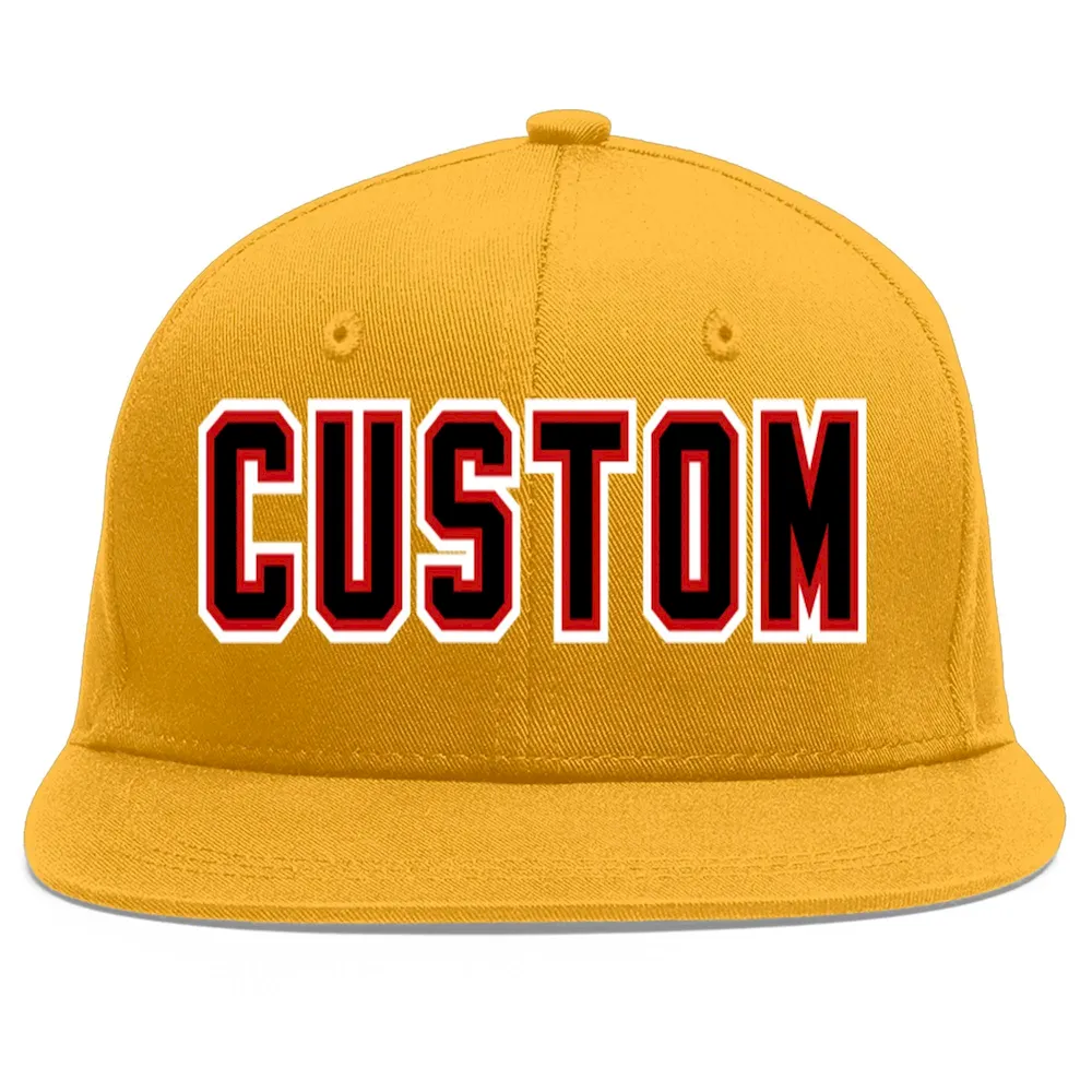 Custom Gold Black-Red Flat Eaves Sport Baseball Cap