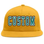 Custom Gold Aqua-White Flat Eaves Sport Baseball Cap