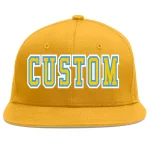 Custom Gold Gold-Powder Blue Flat Eaves Sport Baseball Cap