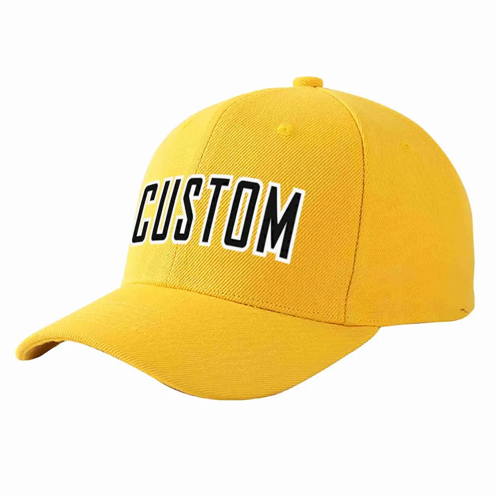 Custom Gold Black-White Curved Eaves Sport Baseball Cap Design for Men/Women/Youth