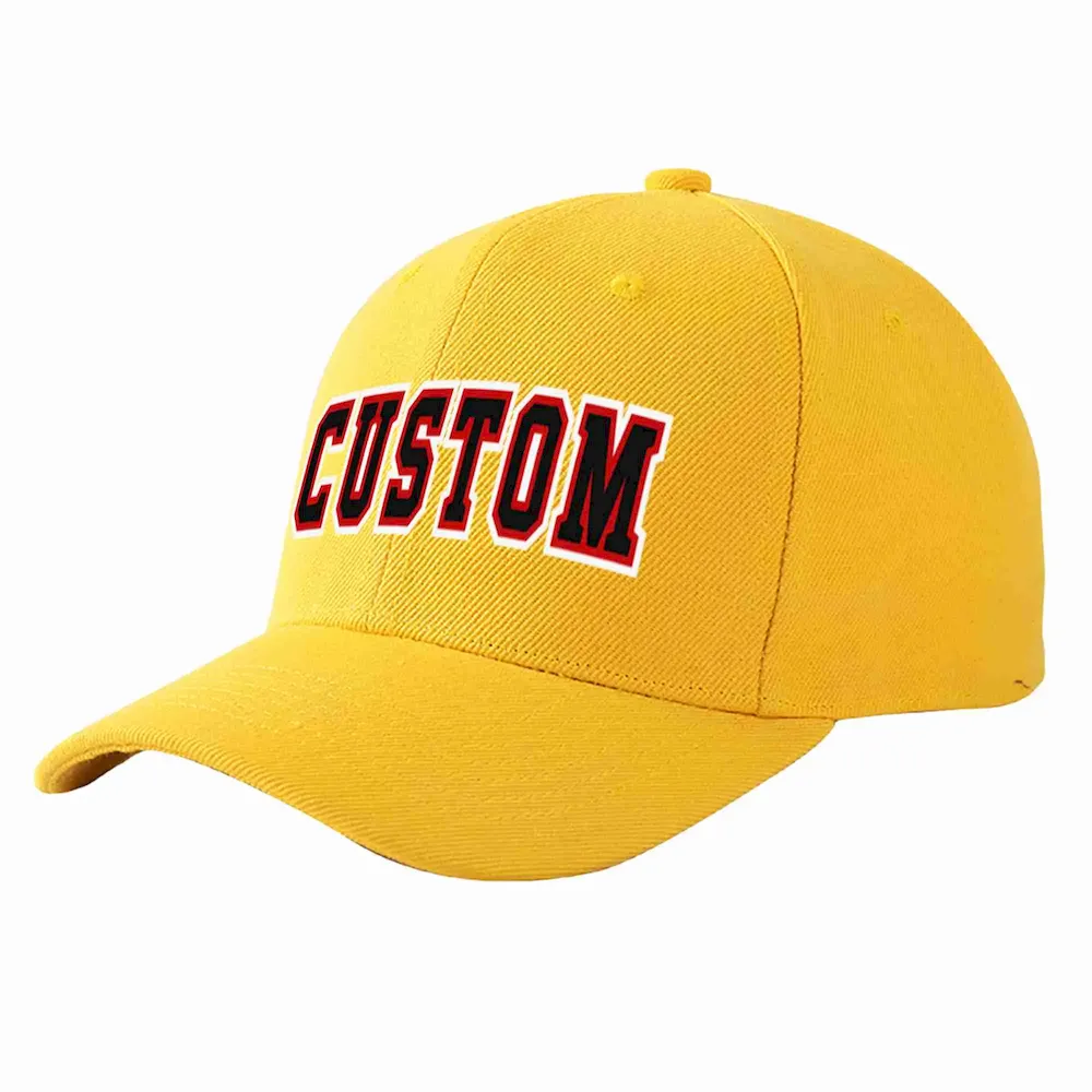 Custom Gold Black-Red Curved Eaves Sport Baseball Cap Design for Men/Women/Youth