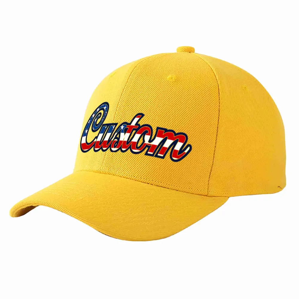 Custom Gold Vintage USA Flag-Gold Curved Eaves Sport Baseball Cap Design for Men/Women/Youth