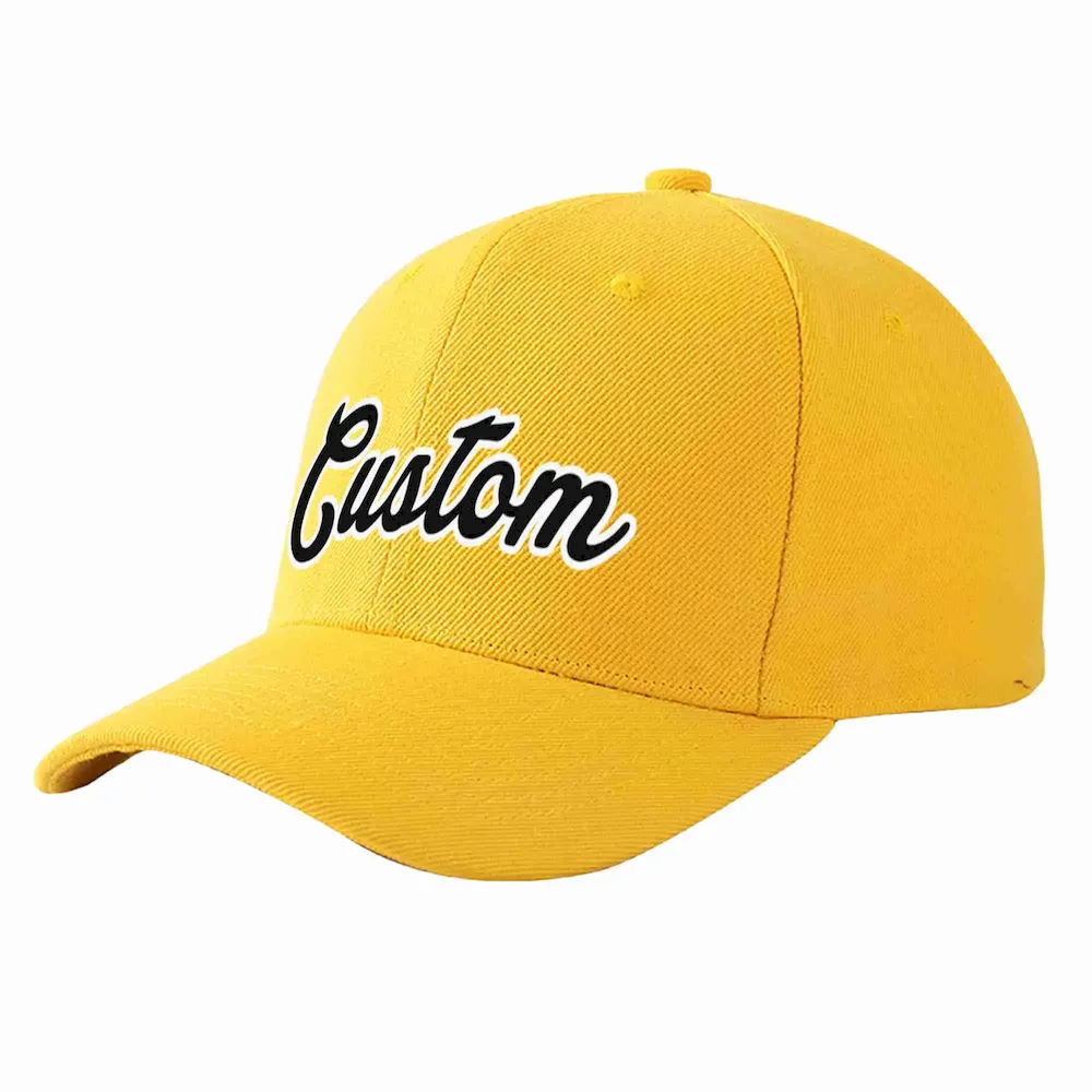 Custom Gold Black-White Curved Eaves Sport Baseball Cap Design for Men/Women/Youth