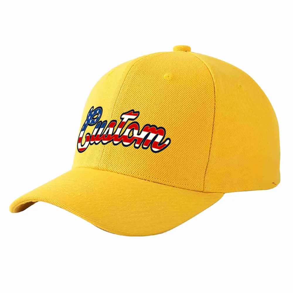 Custom Gold Vintage USA Flag-Gold Curved Eaves Sport Baseball Cap Design for Men/Women/Youth
