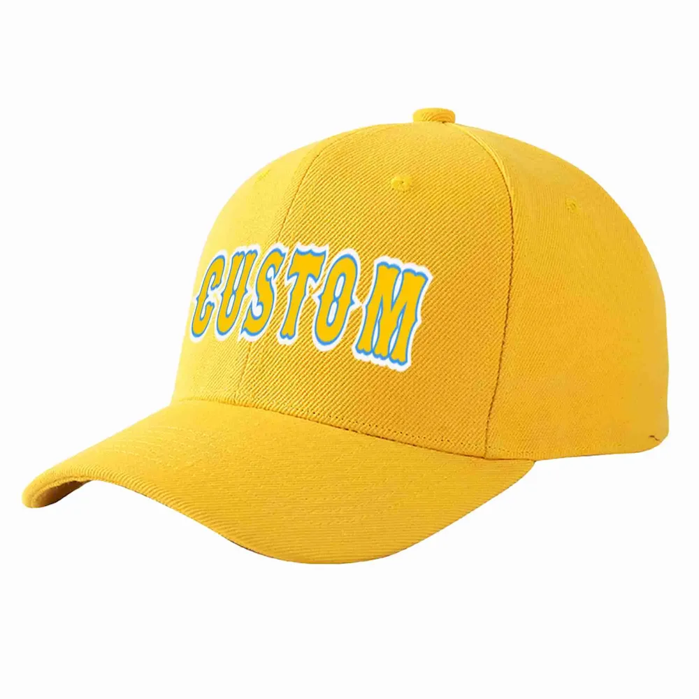 Custom Gold Gold-Powder Blue Curved Eaves Sport Baseball Cap Design for Men/Women/Youth