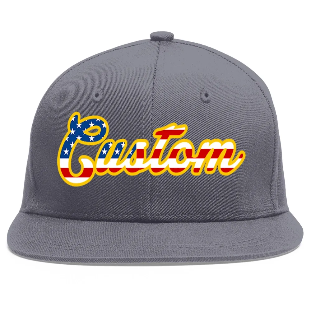 Custom Dark Gray Vintage USA Flag-Gold Flat Eaves Sport Baseball Cap