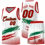 Custom White Kelly Green and Red Graffiti Pattern Sports Uniform Basketball Jersey