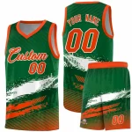 Custom Kelly Green White and Orange Graffiti Pattern Sports Uniform Basketball Jersey