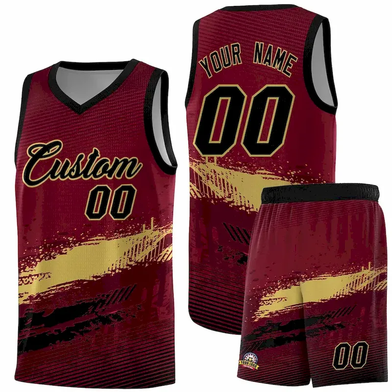 Custom Crimson Khaki and Black Graffiti Pattern Sports Uniform Basketball Jersey