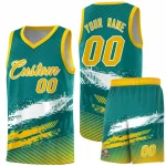 Custom Aqua White and Yellow Graffiti Pattern Sports Uniform Basketball Jersey