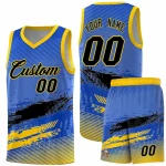 Custom Royal Black and Yellow Graffiti Pattern Sports Uniform Basketball Jersey