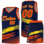 Custom Navy Gold and Orange Graffiti Pattern Sports Uniform Basketball Jersey