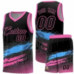 Custom Black Powder Blue and Pink Graffiti Pattern Sports Uniform Basketball Jersey