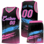 Custom Black Powder Blue and Pink Graffiti Pattern Sports Uniform Basketball Jersey