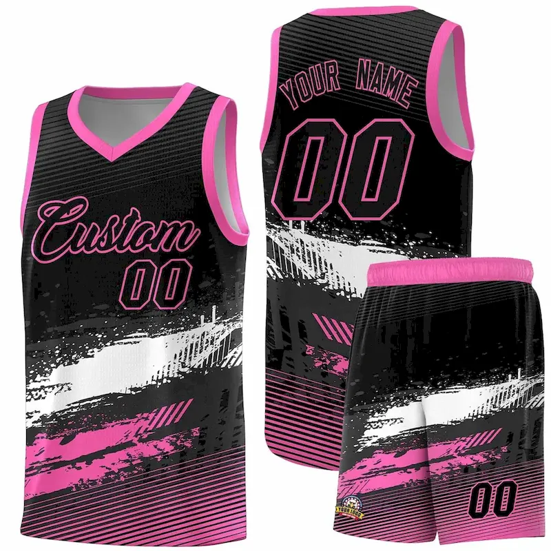 Custom Black White and Pink Graffiti Pattern Sports Uniform Basketball Jersey