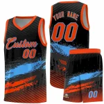 Custom Black Powder Blue and Orange Graffiti Pattern Sports Uniform Basketball Jersey