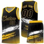 Custom Black White and Yellow Graffiti Pattern Sports Uniform Basketball Jersey
