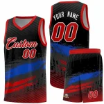 Custom Black Royal and Red Graffiti Pattern Sports Uniform Basketball Jersey