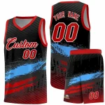 Custom Black Powder Blue and Red Graffiti Pattern Sports Uniform Basketball Jersey
