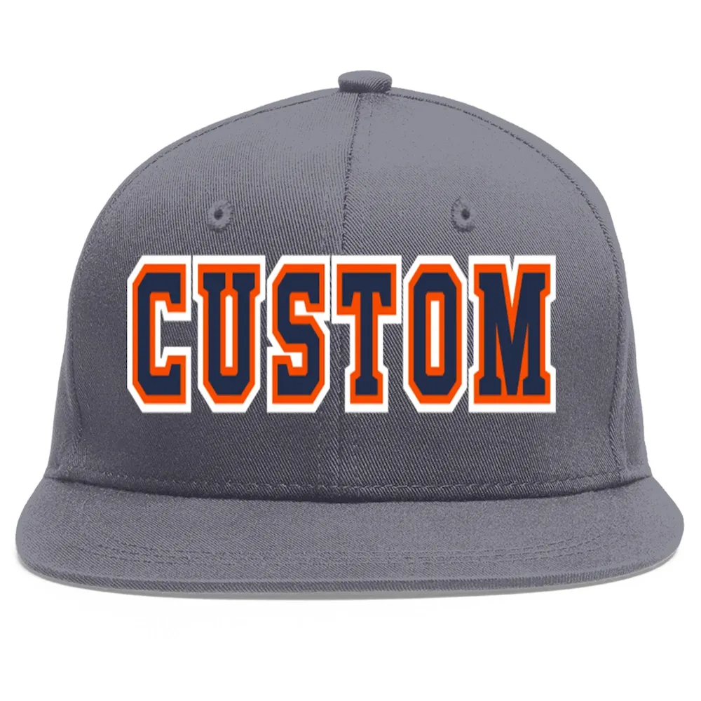 Custom Dark Gray Navy-Orange Flat Eaves Sport Baseball Cap