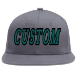 Custom Dark Gray Aqua-Black Flat Eaves Sport Baseball Cap