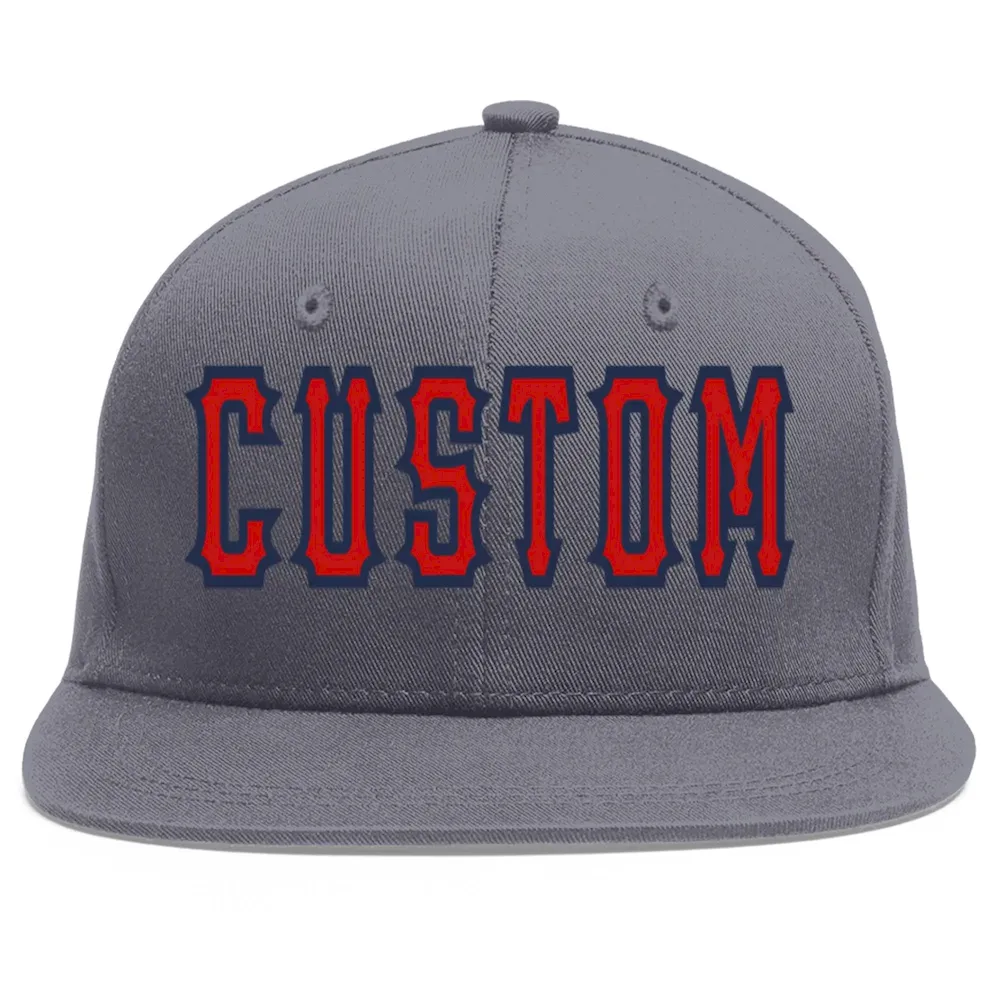Custom Dark Gray Navy-Orange Flat Eaves Sport Baseball Cap