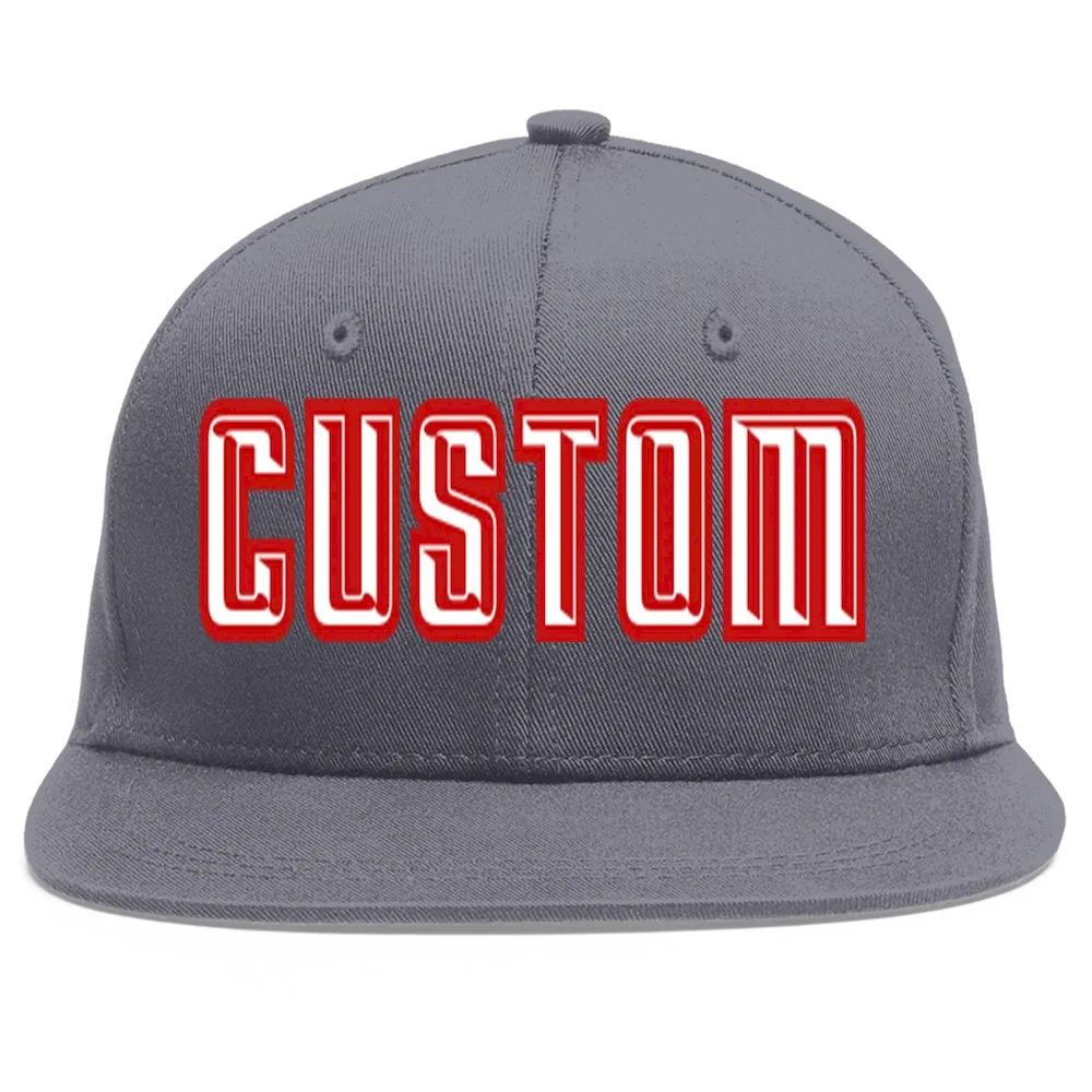 Custom Dark Gray White-Red Flat Eaves Sport Baseball Cap