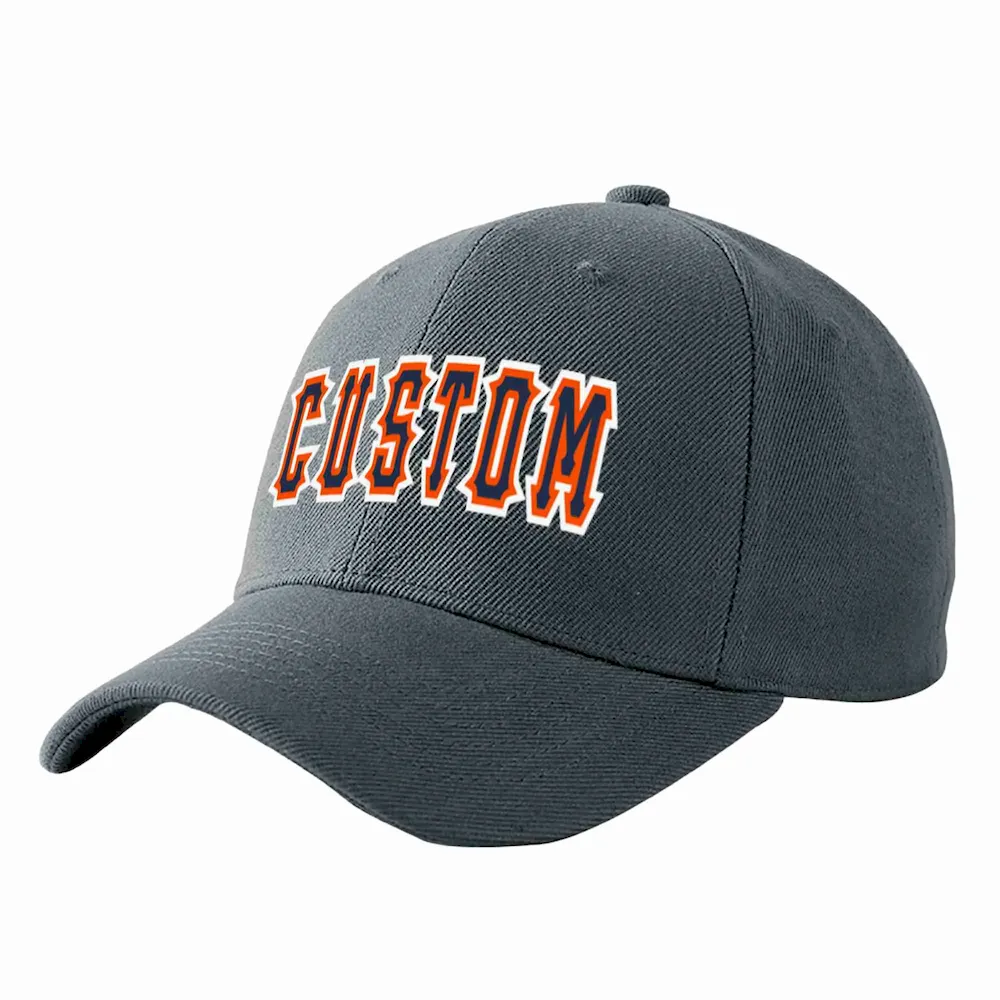 Custom Dark Gray Navy-Orange Curved Eaves Sport Baseball Cap Design for Men/Women/Youth