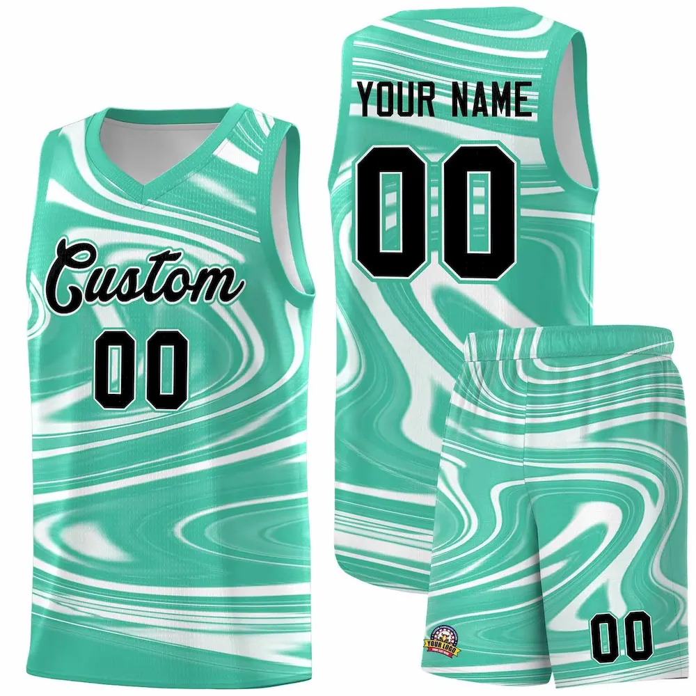 Custom Bright Green White Graffiti Pattern Fluids Style Sports Uniform Basketball Jersey Sets
