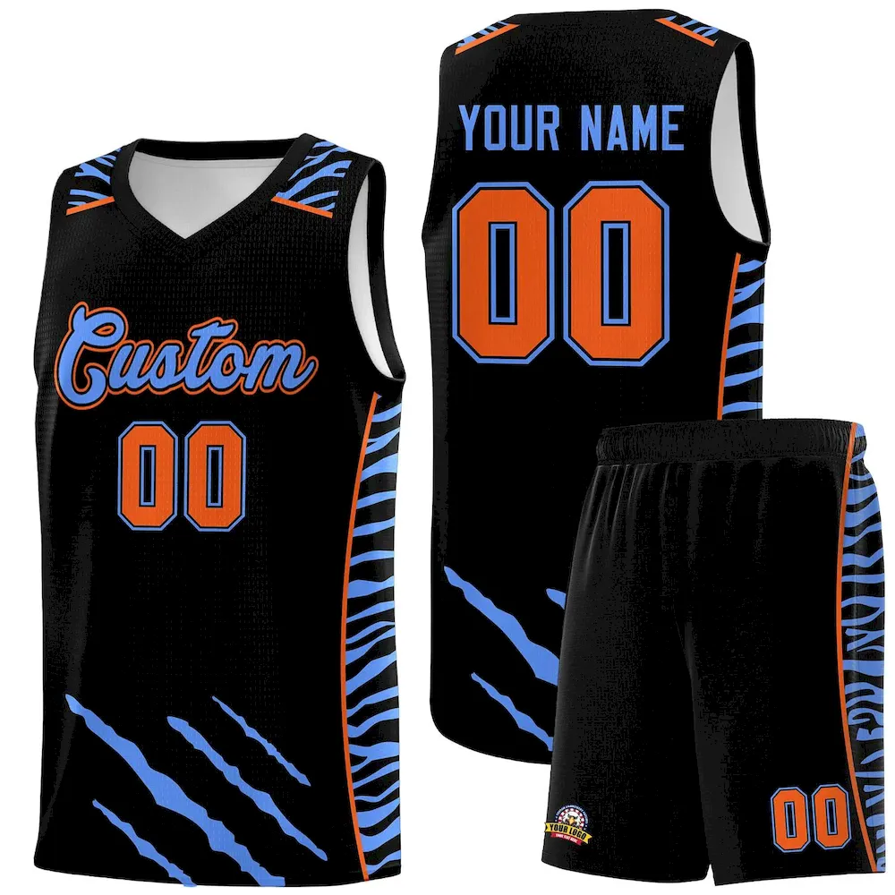 Custom Black Personalized Tiger Claw Pattern Sports Uniform Basketball Jersey