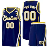 Custom Navy Shoulders Star Pattern Side Color Block Sports Uniform Basketball Jersey