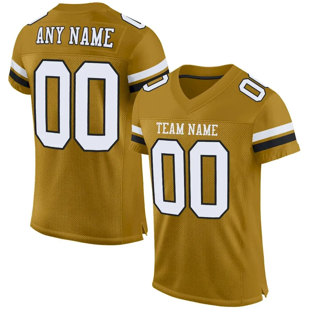 Custom Old Gold White-Black Classic Style Mesh Authentic Football Jersey