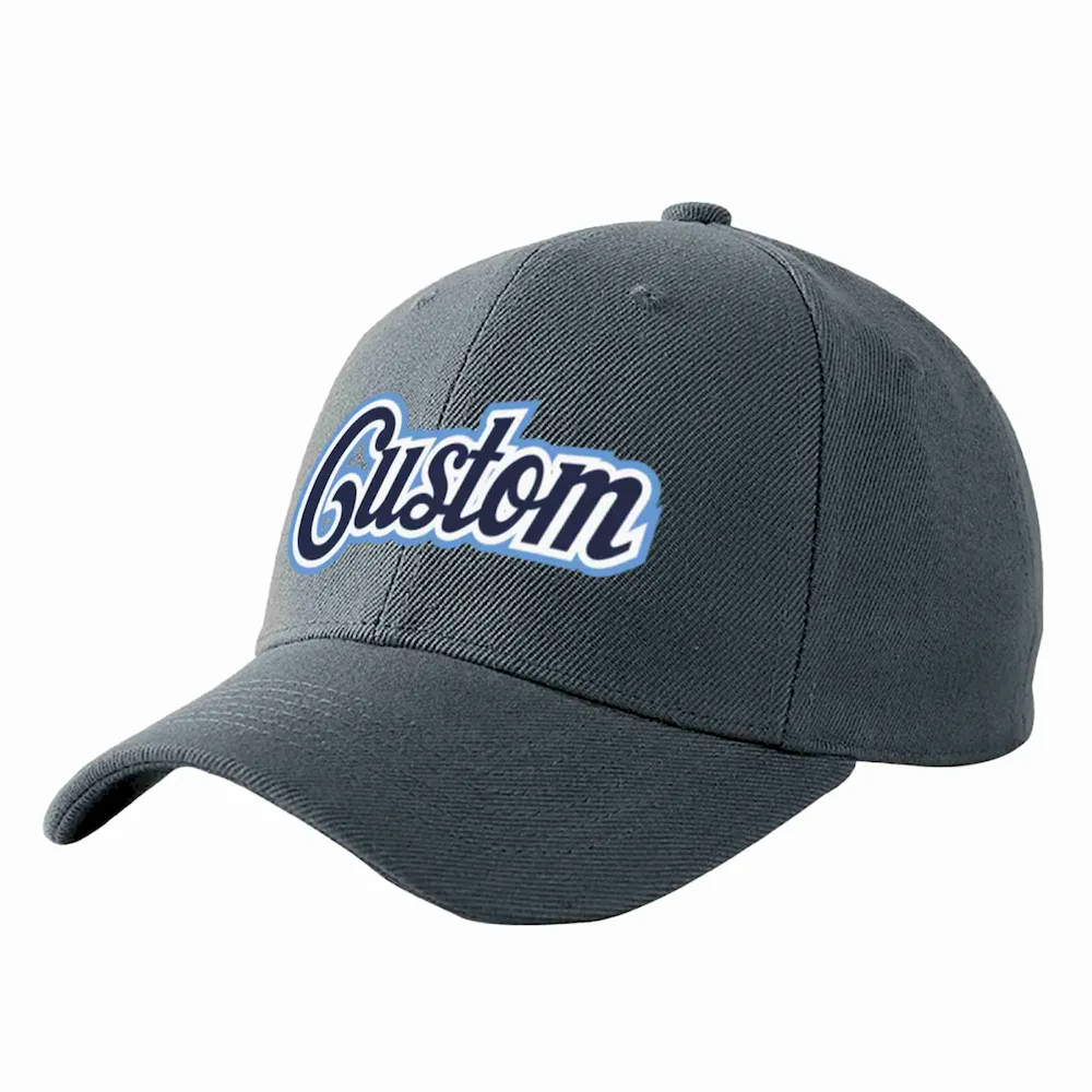 Custom Dark Gray Navy-White Curved Eaves Sport Baseball Cap Design for Men/Women/Youth