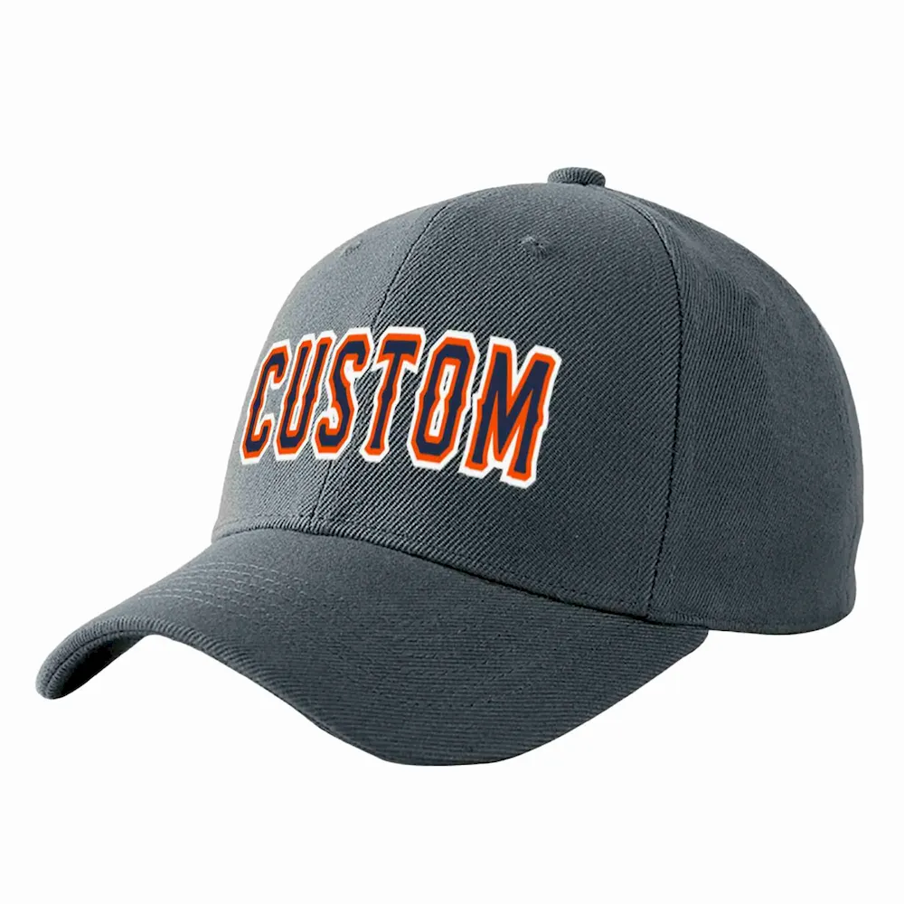 Custom Dark Gray Navy-Orange Curved Eaves Sport Baseball Cap Design for Men/Women/Youth