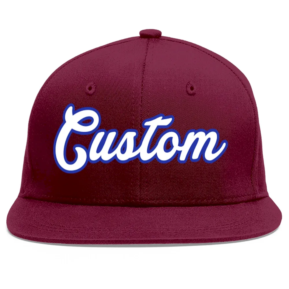 Custom Crimson White-Royal Flat Eaves Sport Baseball Cap