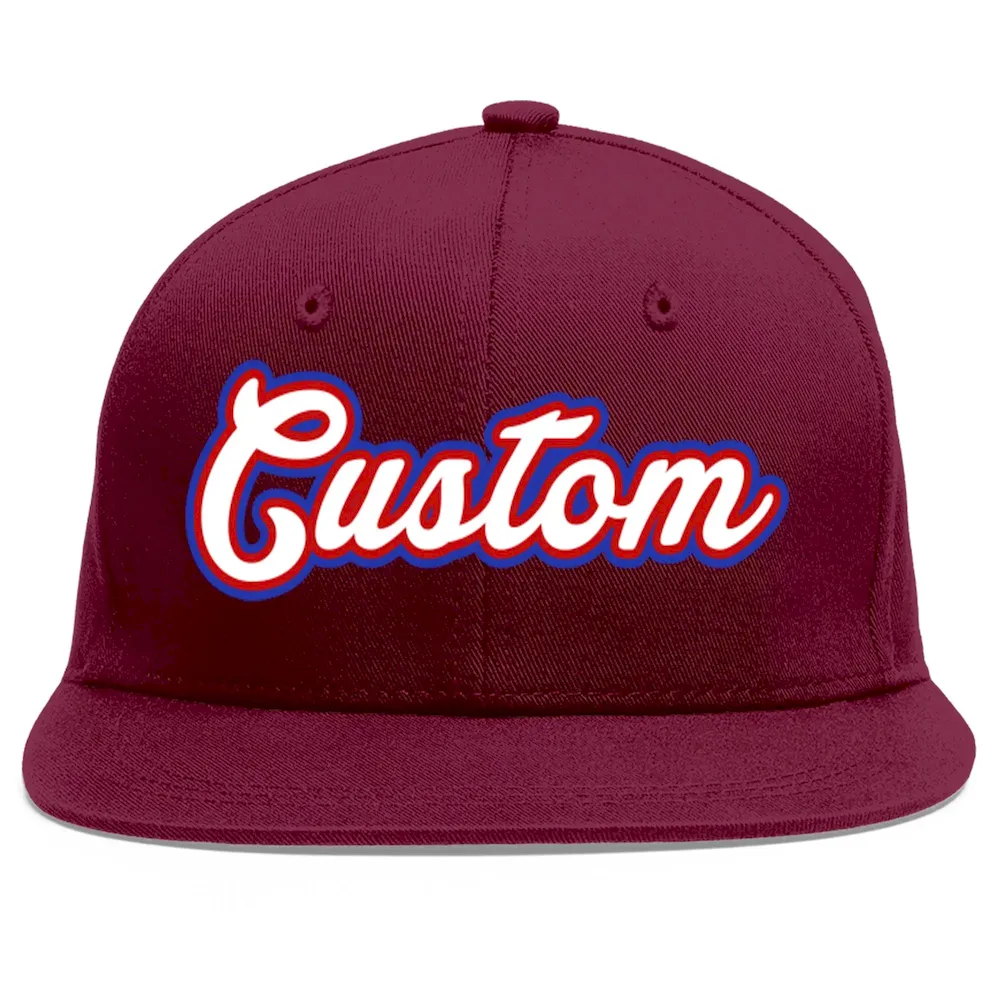 Custom Crimson White-Red Flat Eaves Sport Baseball Cap
