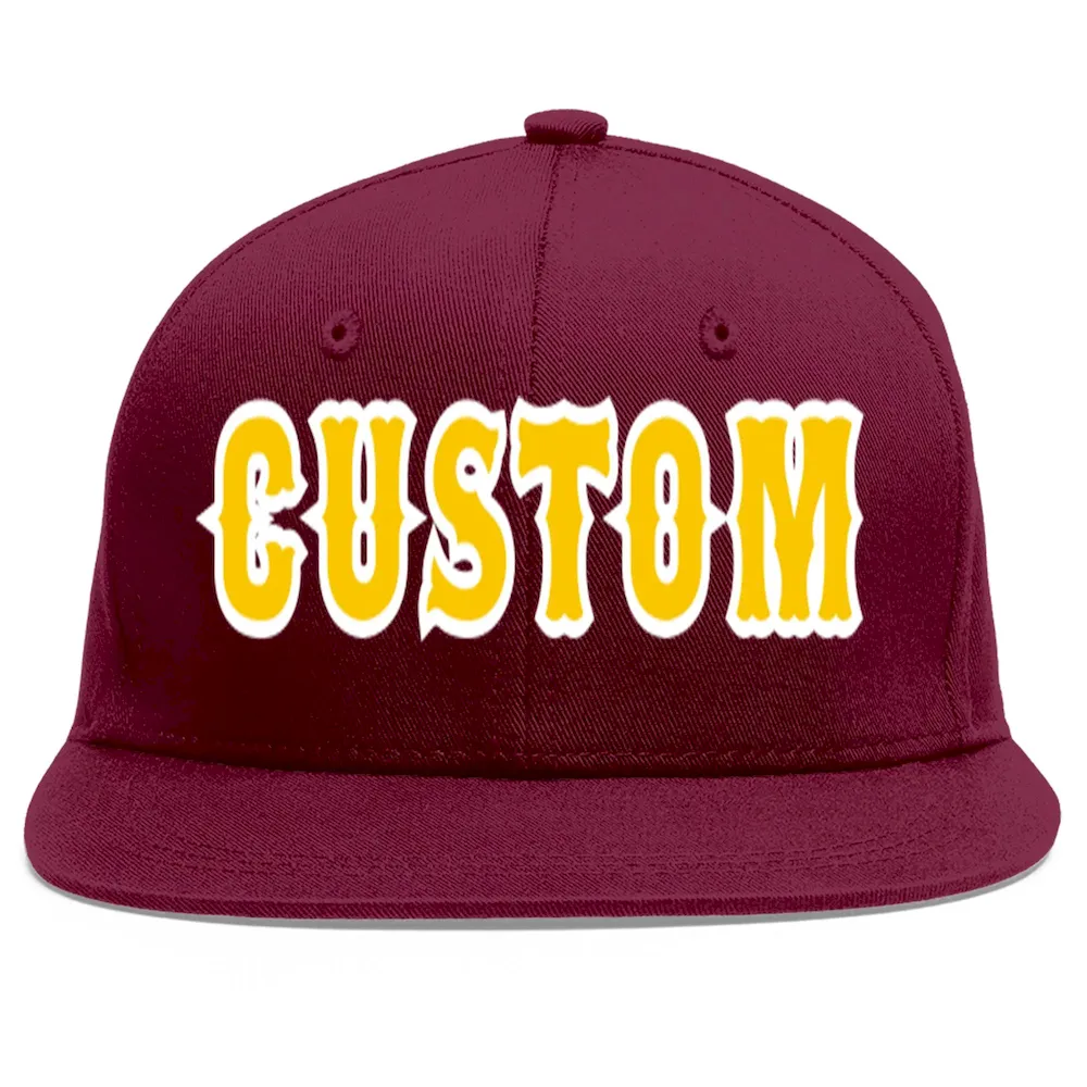 Custom Crimson Gold-White Flat Eaves Sport Baseball Cap