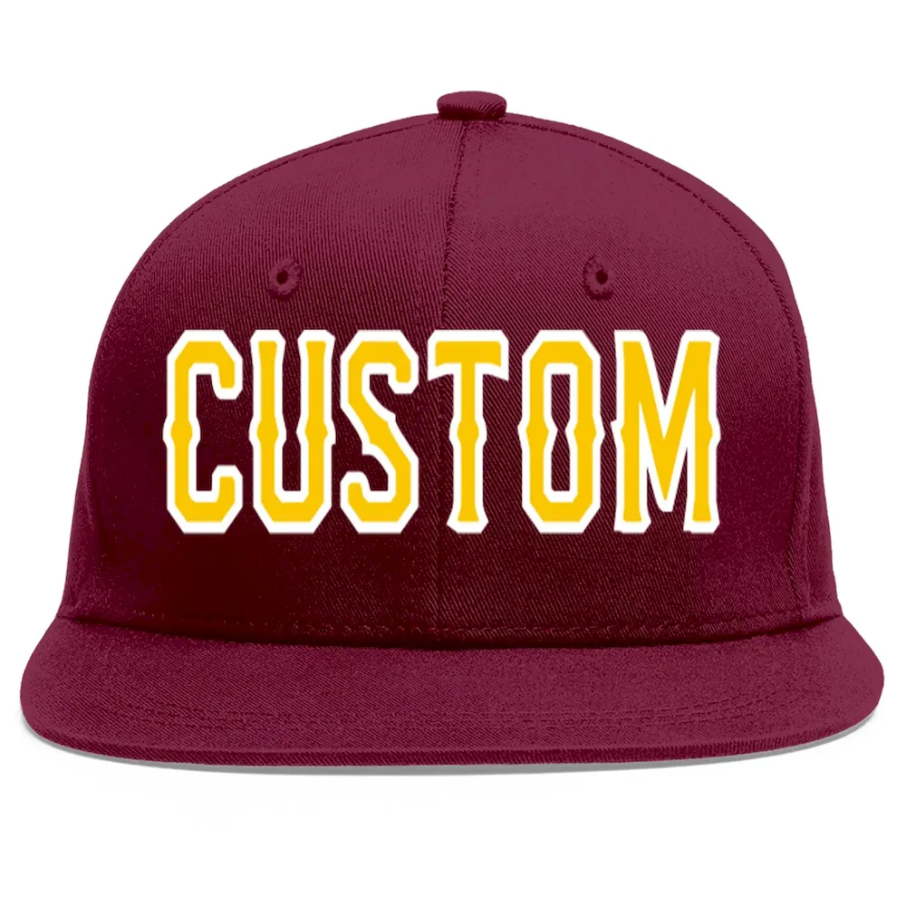 Custom Crimson Gold-White Flat Eaves Sport Baseball Cap