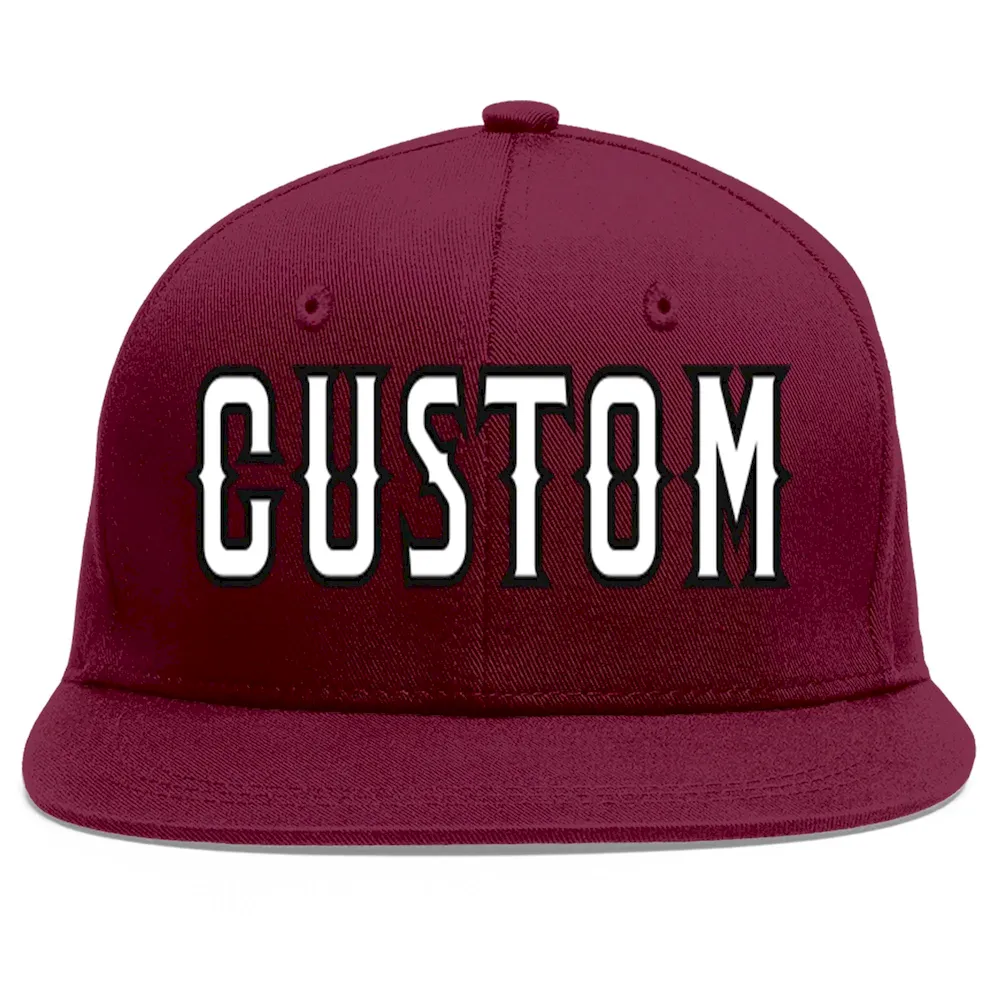 Custom Crimson White-Black Flat Eaves Sport Baseball Cap