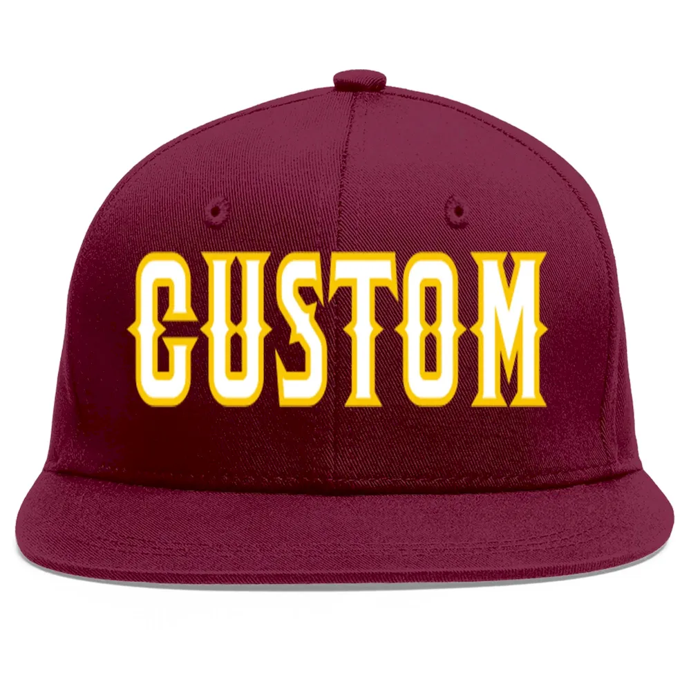 Custom Crimson White-Gold Flat Eaves Sport Baseball Cap