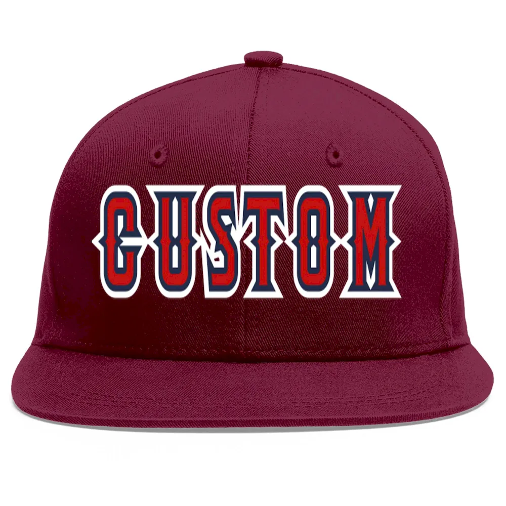 Custom Crimson Red-Navy Flat Eaves Sport Baseball Cap
