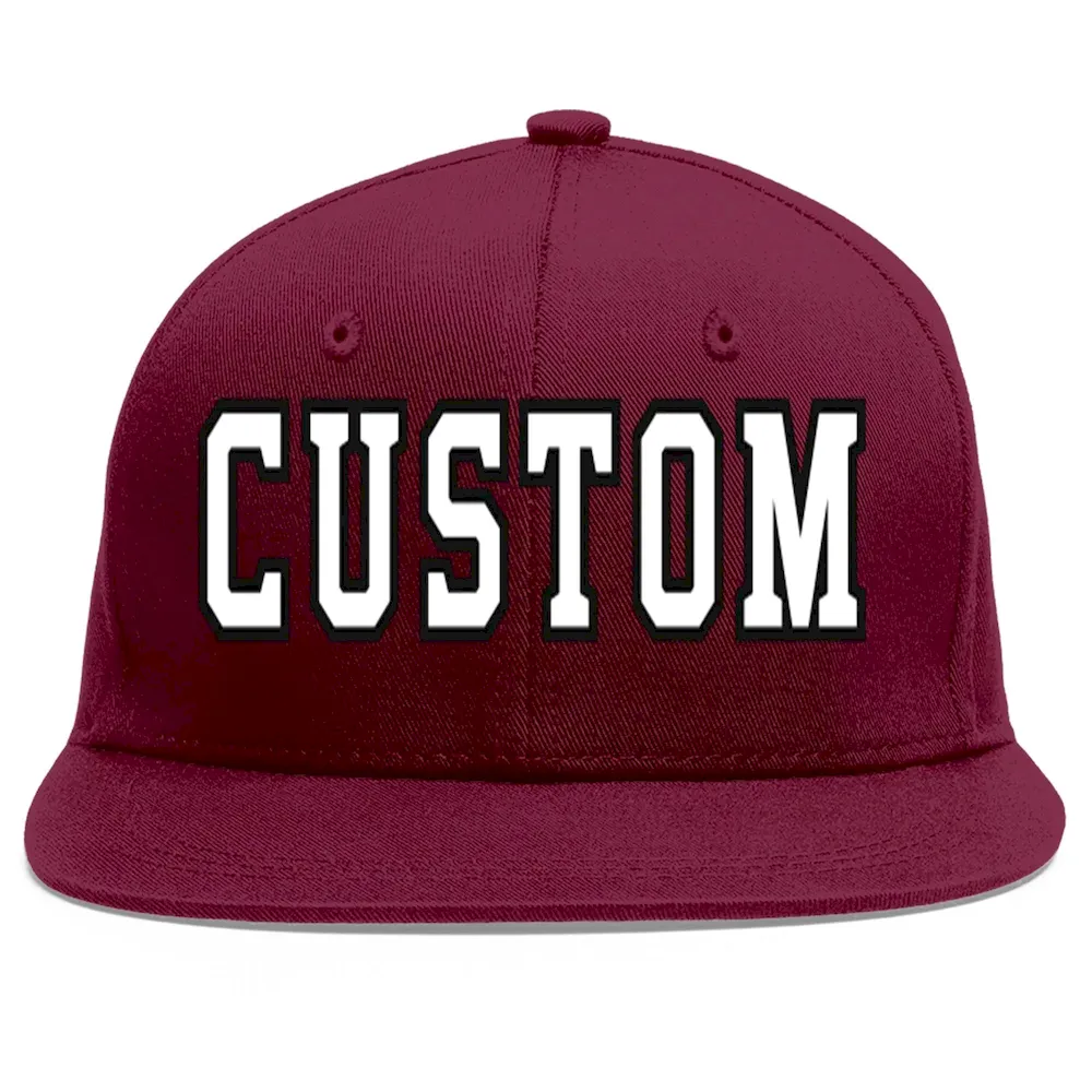 Custom Crimson White-Black Flat Eaves Sport Baseball Cap