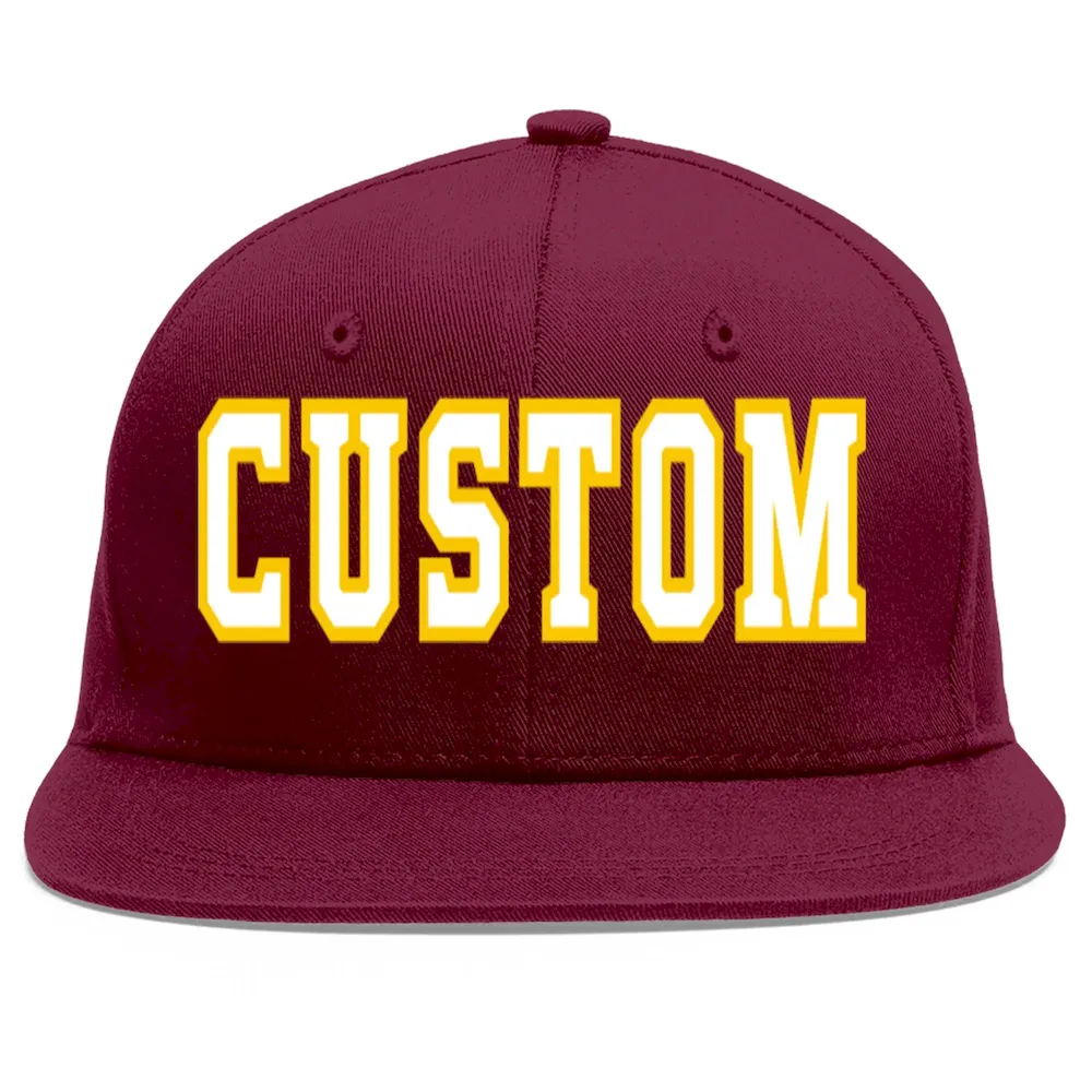 Custom Crimson White-Gold Flat Eaves Sport Baseball Cap