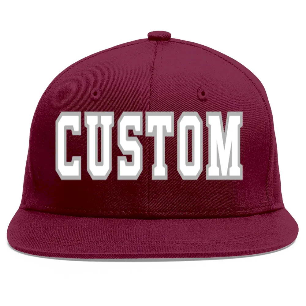 Custom Crimson White-Gray Flat Eaves Sport Baseball Cap