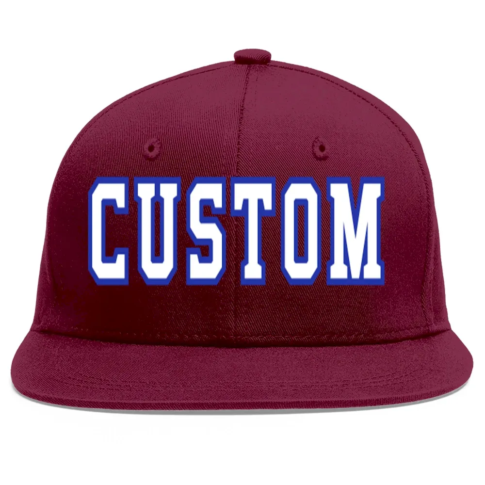 Custom Crimson White-Royal Flat Eaves Sport Baseball Cap
